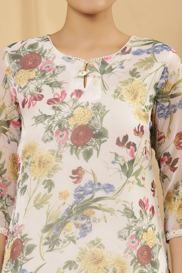 White Layered Organza Floral Printed Kurta