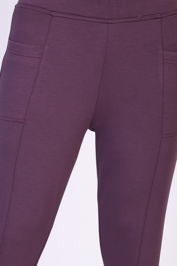 Elleven Women's Purple Solid Skinny Fit Modal Tight