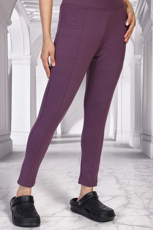 Elleven Women's Purple Solid Skinny Fit Modal Tight