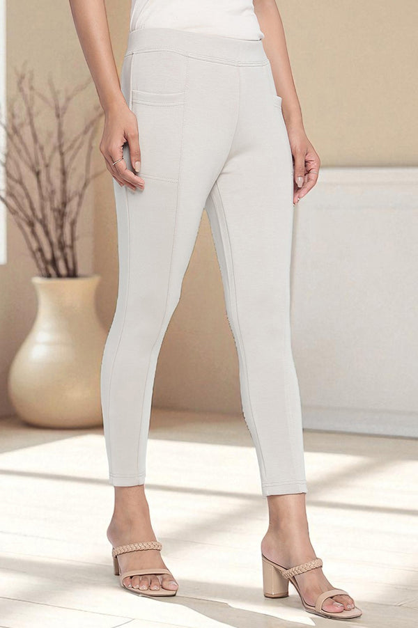 Elleven Women's Tan Solid Mid Rise Tights in Calf Length