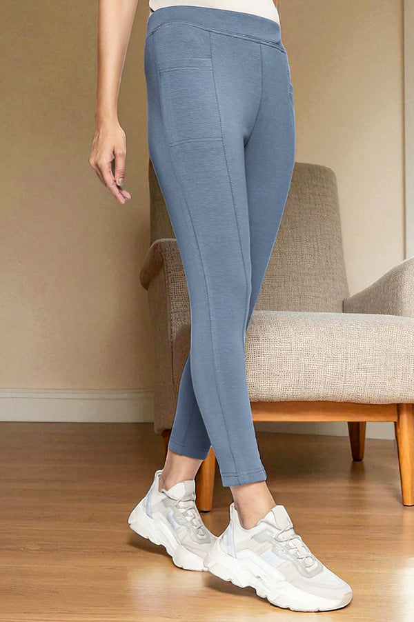 Elleven Women's Grey Solid Mid-rise Ankle Length Yoga Tights