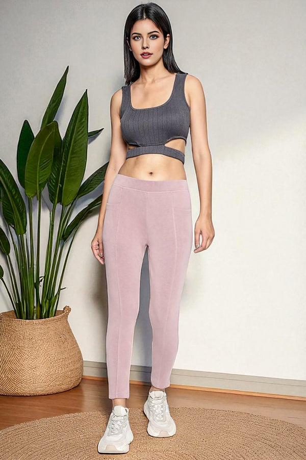 Elleven Women's Pink Solid Mid-rise Ankle Length Yoga Tights