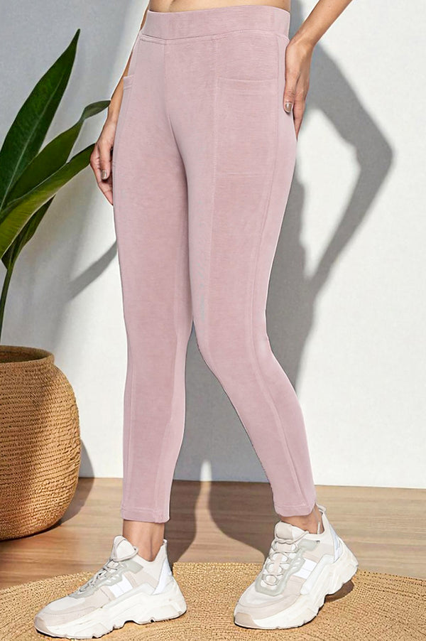 Elleven Women's Pink Solid Mid-rise Ankle Length Yoga Tights