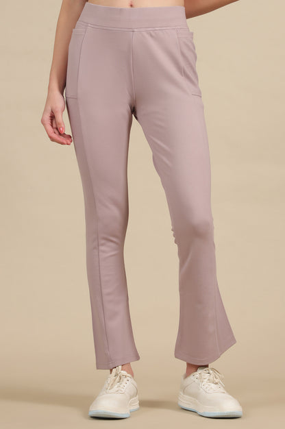 Creamy Mauve Solid Flared Knit Pants with Side Pockets