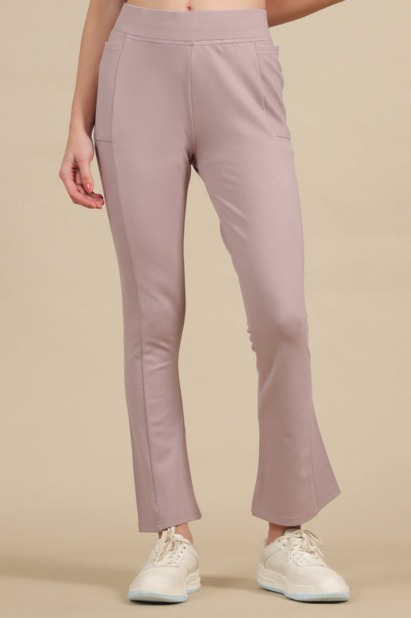 Creamy Mauve Solid Flared Knit Pants with Side Pockets