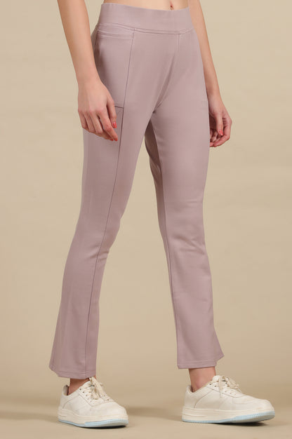 Creamy Mauve Solid Flared Knit Pants with Side Pockets