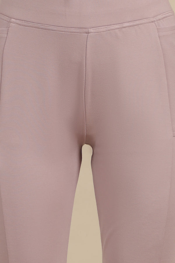 Creamy Mauve Solid Flared Knit Pants with Side Pockets