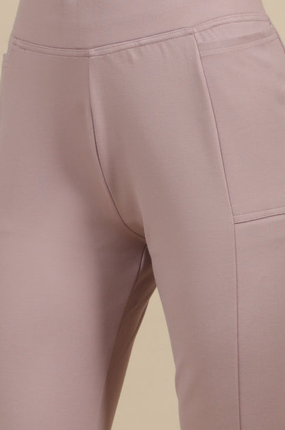 Creamy Mauve Solid Flared Knit Pants with Side Pockets