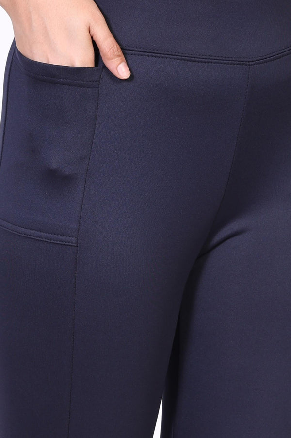 Elleven Women's Navy Blue Solid Ankle-Length Rayon Tights