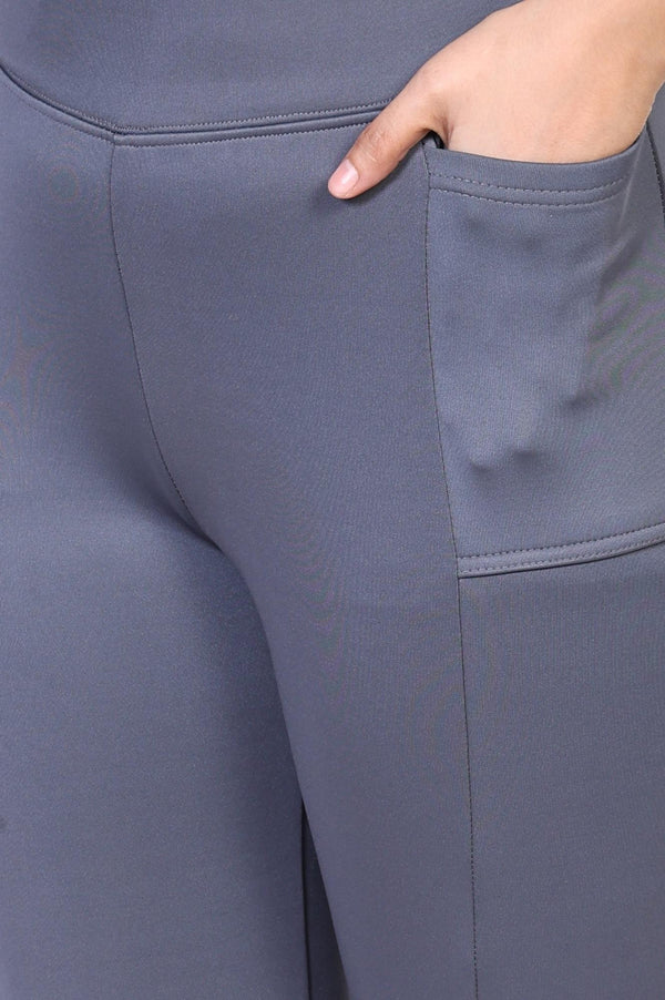 Elleven Women's Sky Blue Solid Flared Rayon Tights
