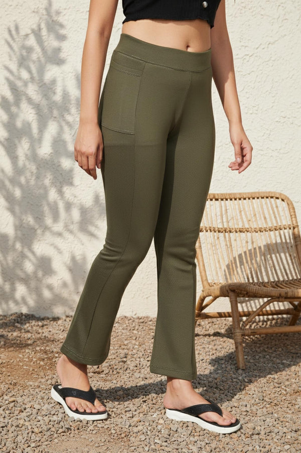 Elleven Women's Olive Green Solid Ankle-Length Rayon Tights
