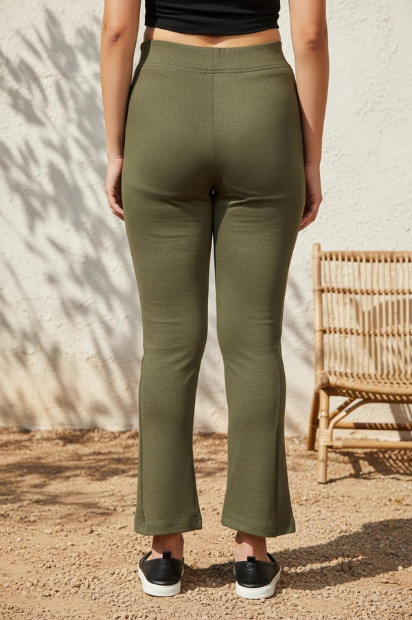 Elleven Women's Olive Green Solid Ankle-Length Rayon Tights