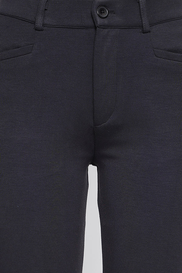 Elleven Women's Black Solid Slim fit Trousers in Ankle Length