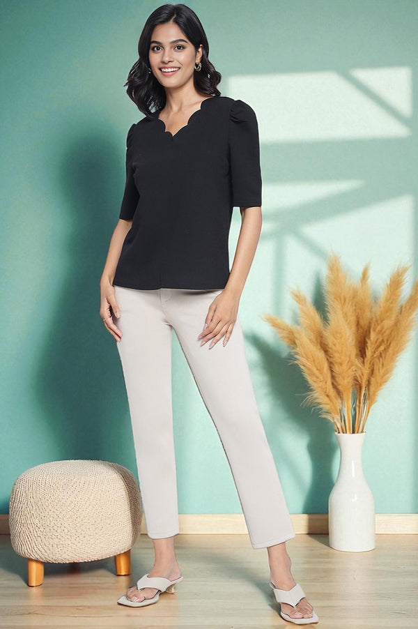 Elleven Women's Tan Solid Mid Rise Trouser in Ankle Length