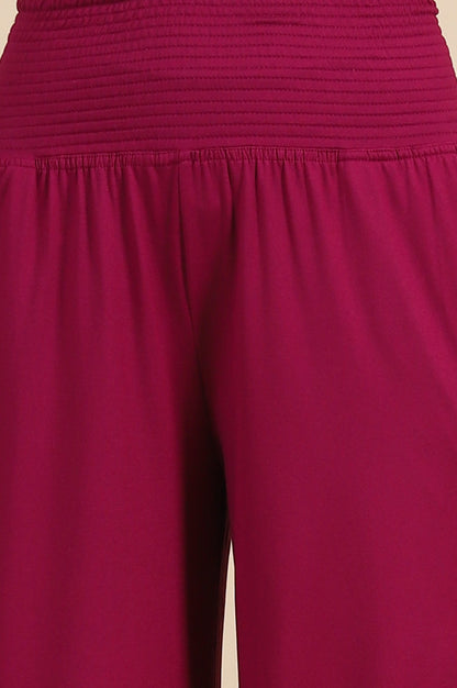 Purple Solid Flared Pants With Smoked Waist