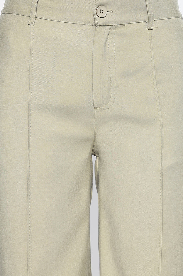 Elleven Women's Eleven Women's Olive Green Solid Work Wear Pants in Mid-rise