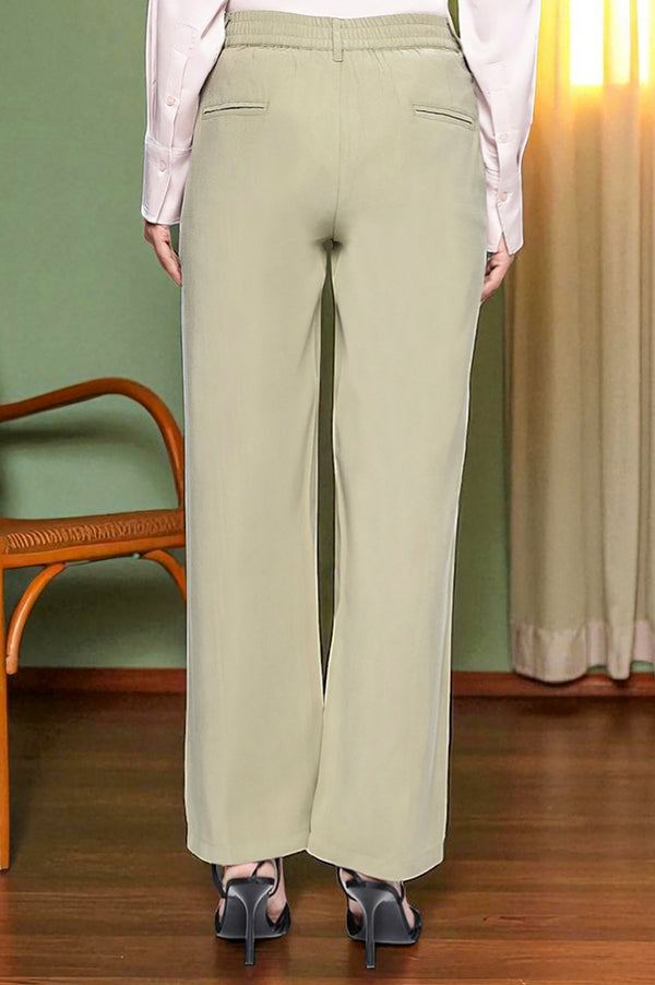 Elleven Women's Eleven Women's Olive Green Solid Work Wear Pants in Mid-rise