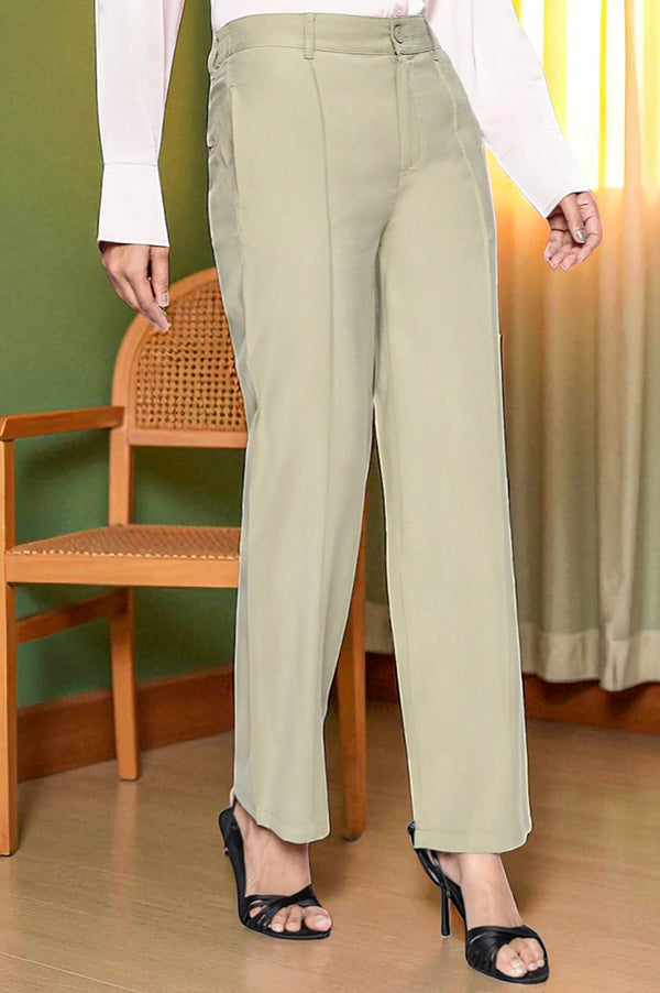 Elleven Women's Eleven Women's Olive Green Solid Work Wear Pants in Mid-rise