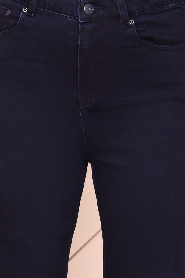 Navy Blue Denim Lycra High Rise Flared Jeans