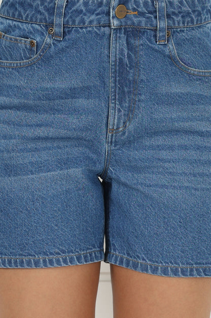 Blue Denim Mid Rise Mid Thigh Length Shorts with YKK Zipper