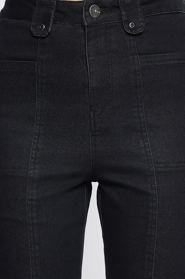 Elleven Women's Black Cotton Denim Lycra Cropped Length Capri with YKK Zipper