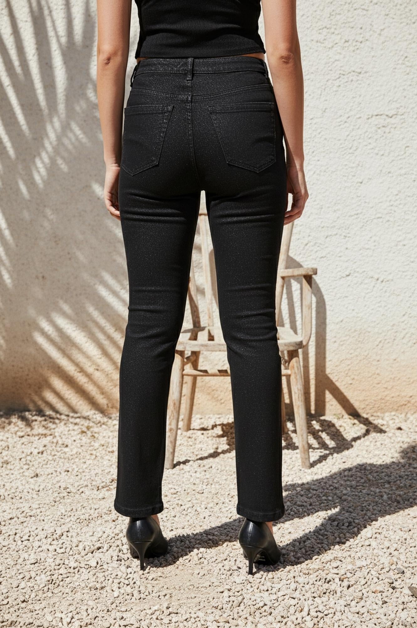 Black Solid Straight-Leg Denim Jeans with YKK Zipper