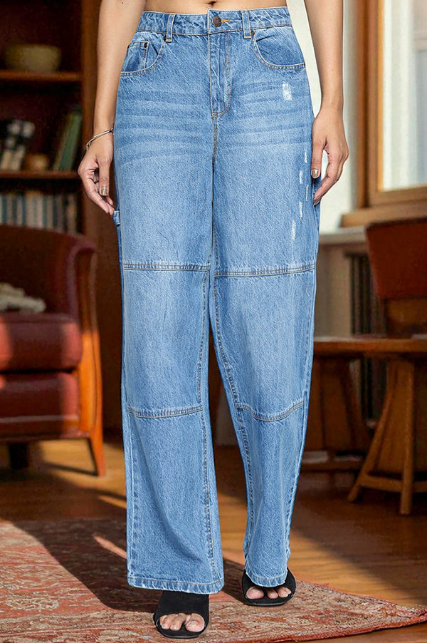 Elleven Women's Light Blue Pure Cotton Flared Denim Pants with YKK Zipper