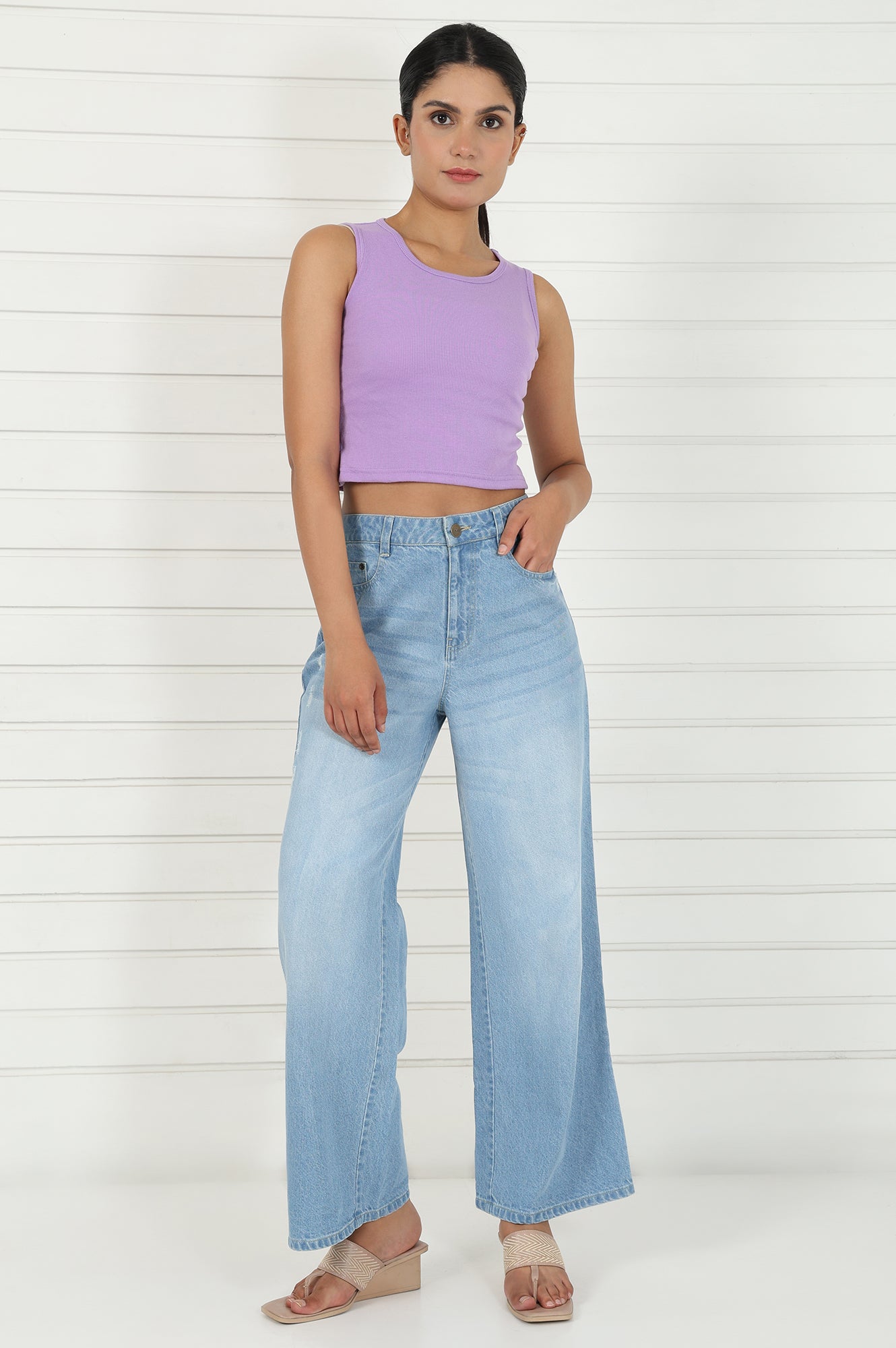 Buy Elleven Women's Blue Denim Mid Rise Ankle Length Flared Pants