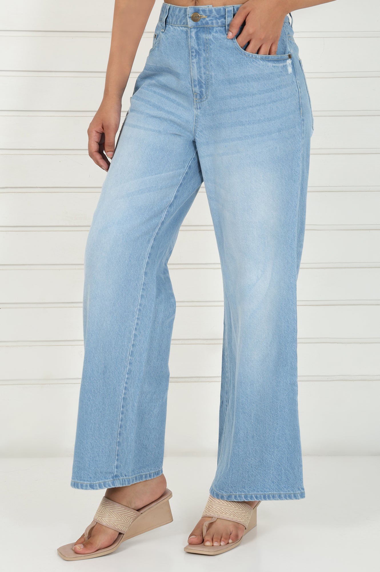 Buy Elleven Women's Blue Denim Mid Rise Ankle Length Flared Pants