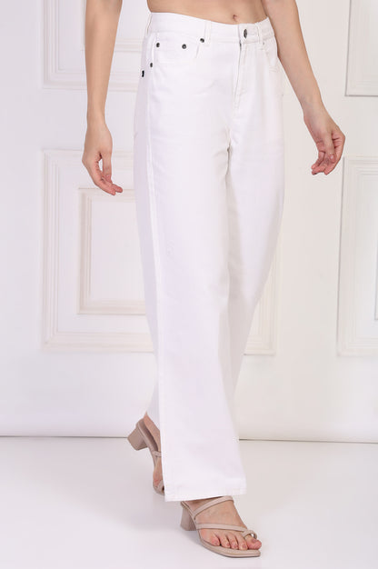 White Solid Flared Cotton Pant