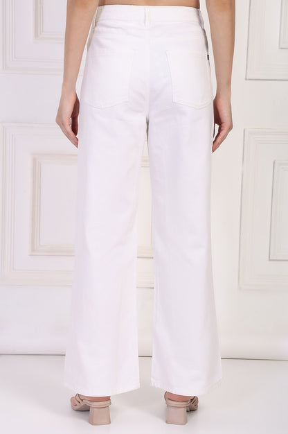 White Solid Flared Cotton Pant