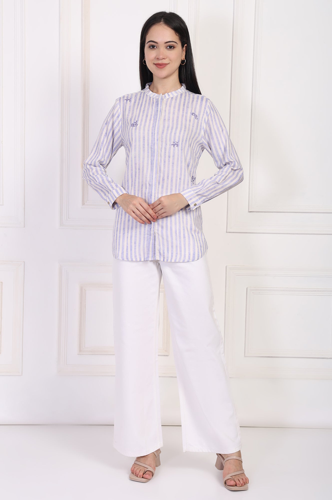 White Solid Flared Cotton Pant