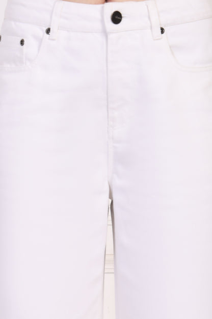 White Solid Flared Cotton Pant