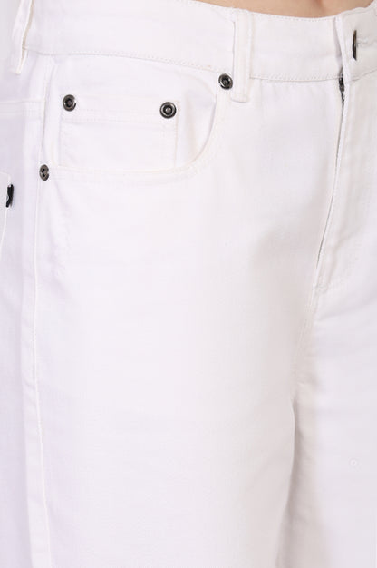 White Solid Flared Cotton Pant