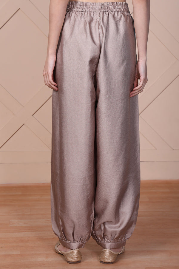 Beige Solid Lustrous Harem Pant