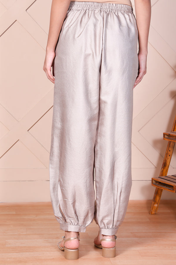Elleven Women's Silver Solid Relaxed-Leg Pants