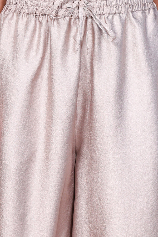 Elleven Women's Silver Solid Relaxed-Leg Pants
