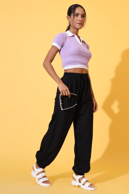 Black Solid Ankle Length Rayon Harem Pants