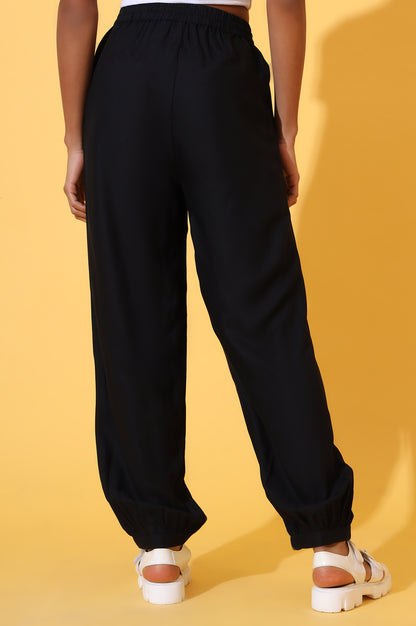 Black Solid Ankle Length Rayon Harem Pants