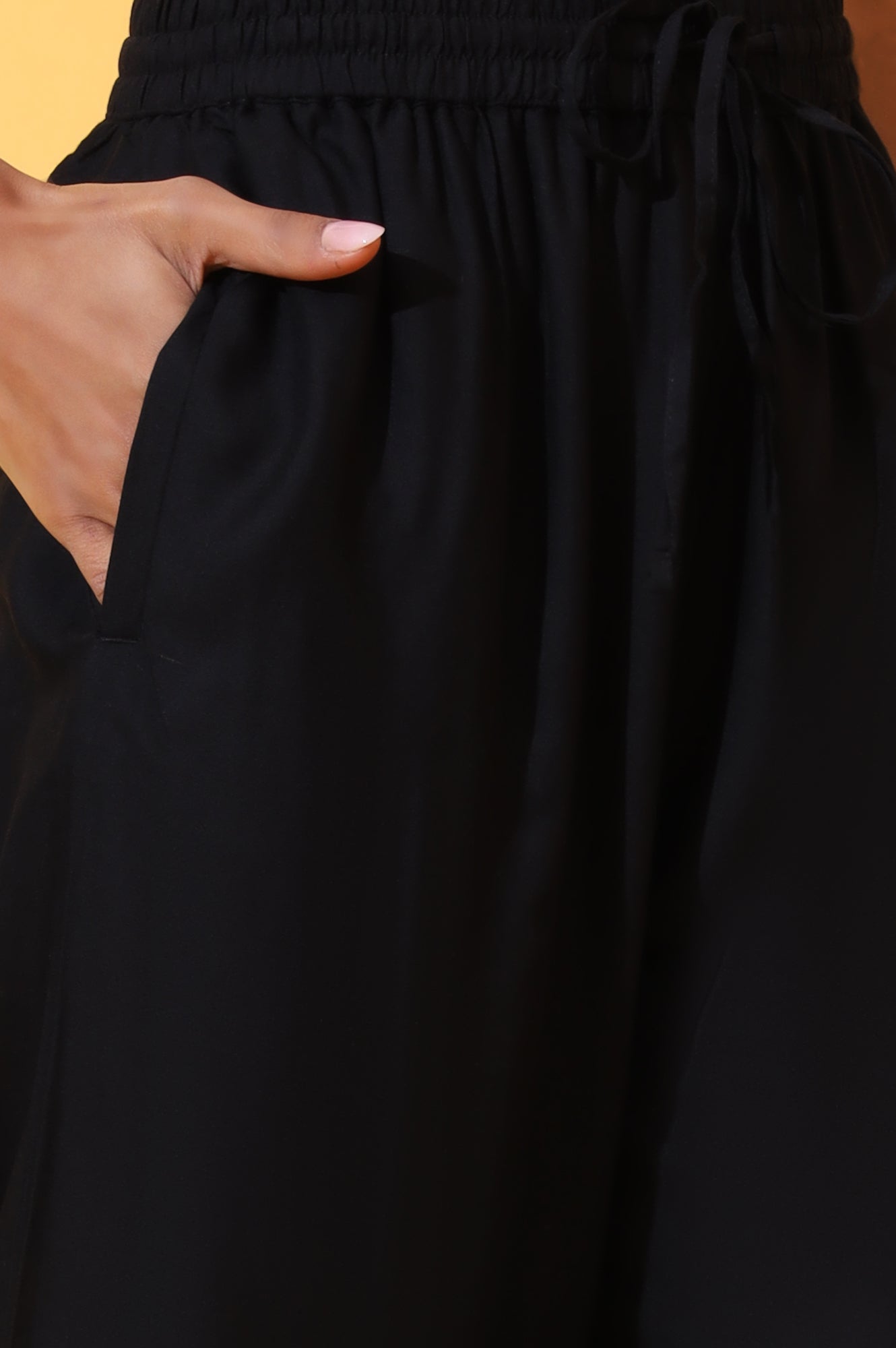 Black Solid Ankle Length Rayon Harem Pants