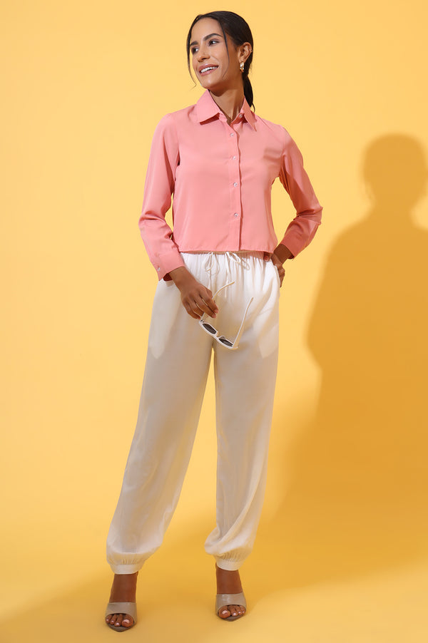 White Solid Ankle Length Rayon Harem Pants