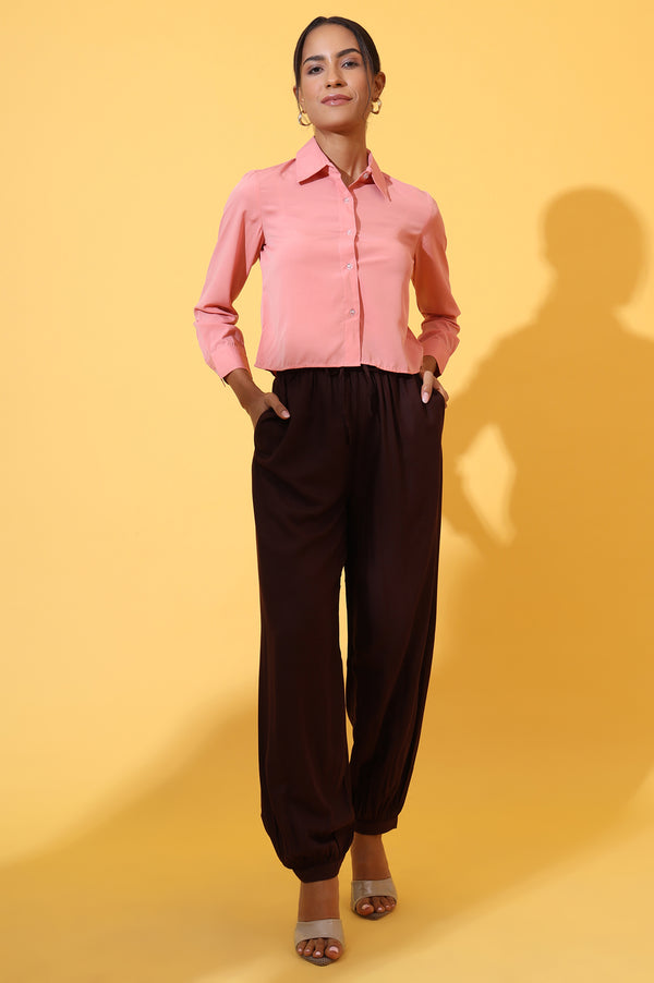 Brown Solid Ankle Length Rayon Harem Pants