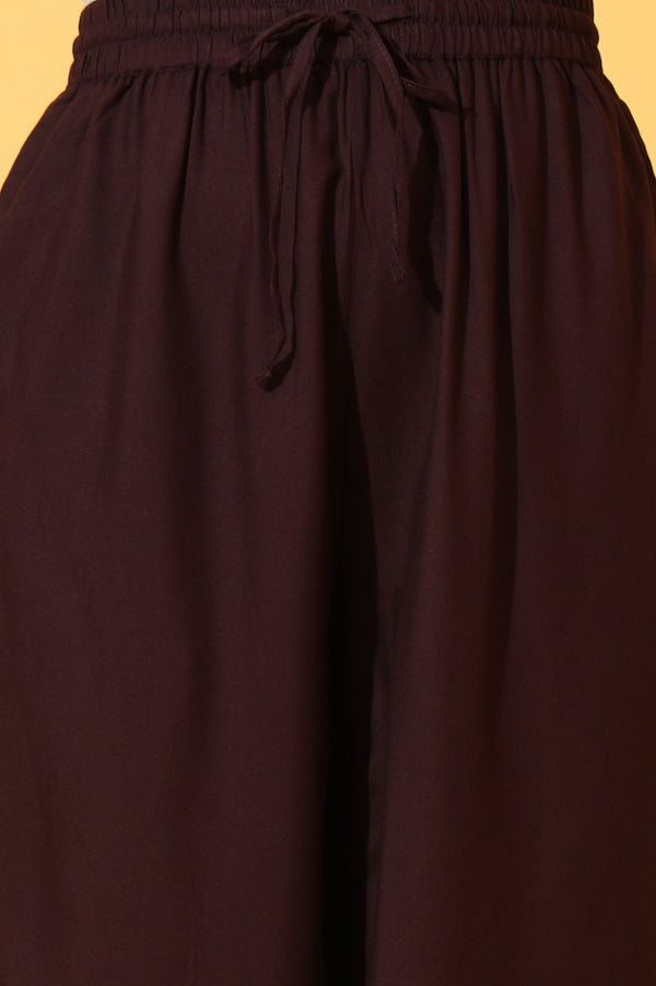 Brown Solid Ankle Length Rayon Harem Pants