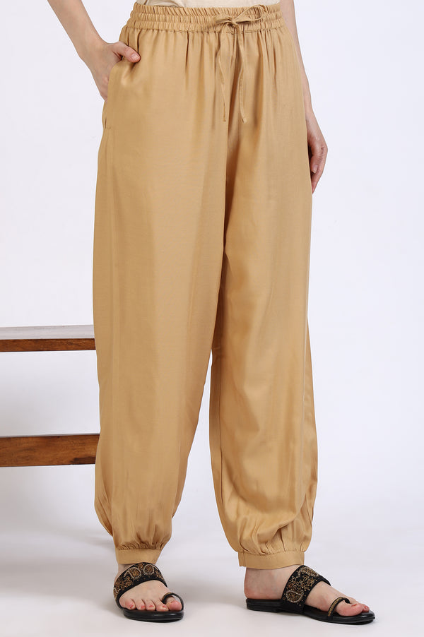 Gold Solid Gathered Harem Pants