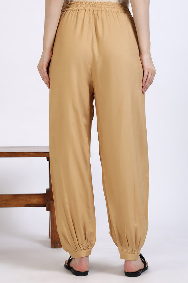 Gold Solid Gathered Harem Pants