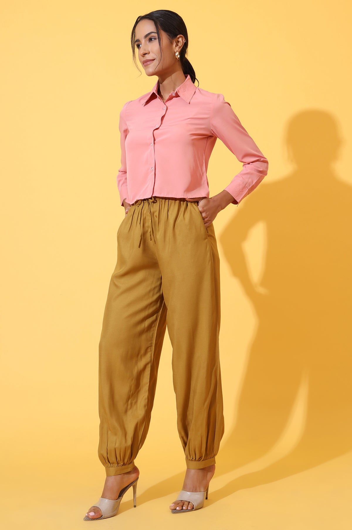 Elleven Women's Mustard Solid Ankle Length Rayon Harem Pants - XS
