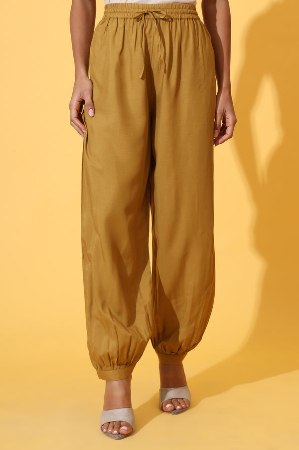 Mustard Solid Ankle Length Rayon Harem Pants