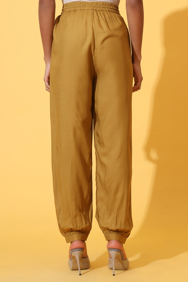 Mustard Solid Ankle Length Rayon Harem Pants
