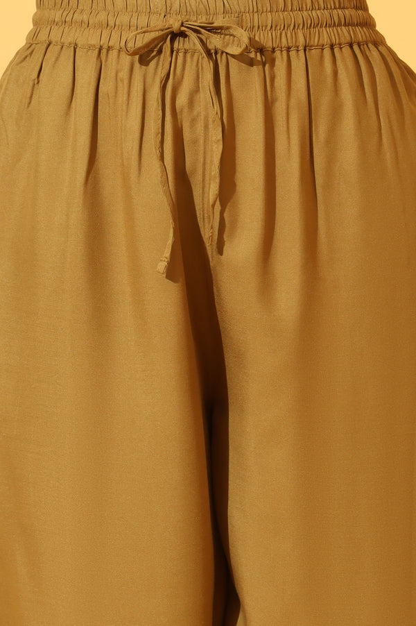 Mustard Solid Ankle Length Rayon Harem Pants