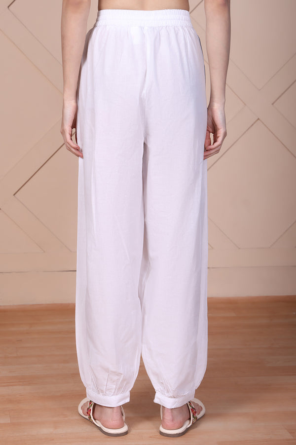 White Solid Pure Cotton Ankle Length Relaxed Fit Harem Pantss